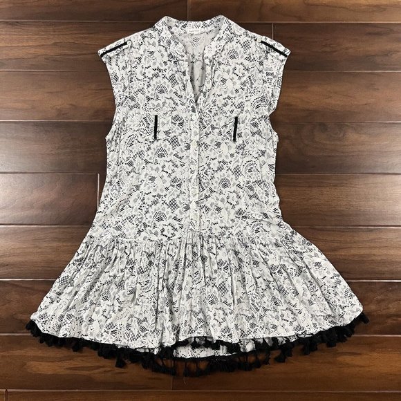Poupette St. Barth Size Small White Black Pattern Heni Tassel Mini Dress - Picture 1 of 13